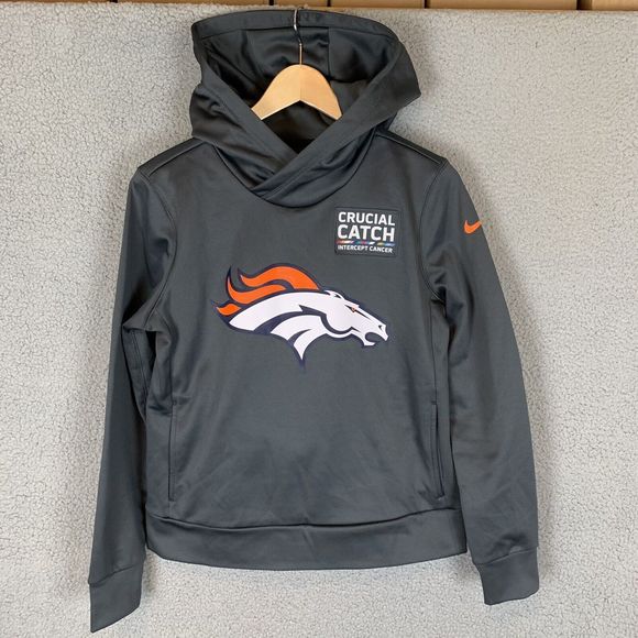 Denver Broncos Nike Hoodie Mens Small Gray Dri-Fit Sweatshirt - Picture 1 of 7